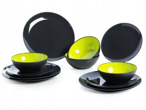Zestaw obiadowy GIMEX z melaminy Black/Lime 12cz